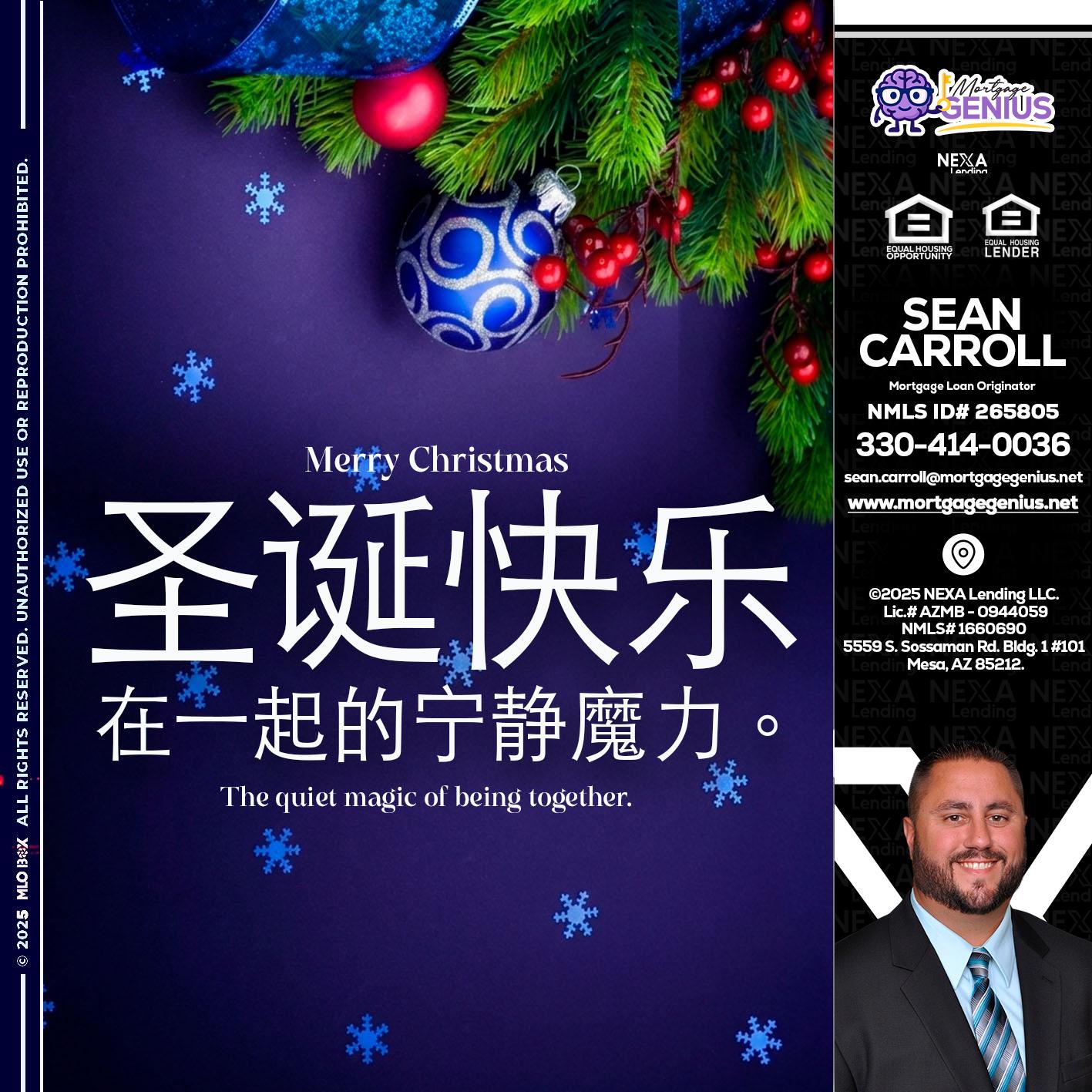 圣诞快乐 在一起的宁静魔力。 - Sean Carroll -Mortgage Loan Originator