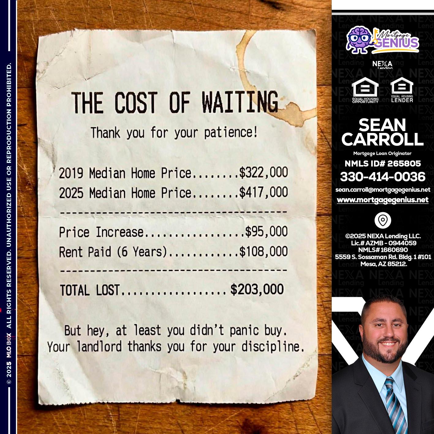 THE COST OF WAITING - Sean Carroll -Mortgage Loan Originator