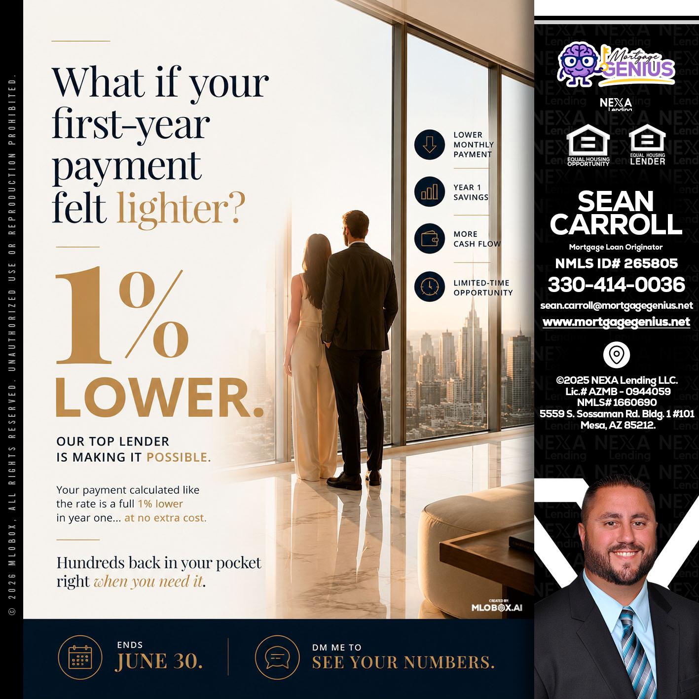 1% lower - Sean Carroll -Mortgage Loan Originator