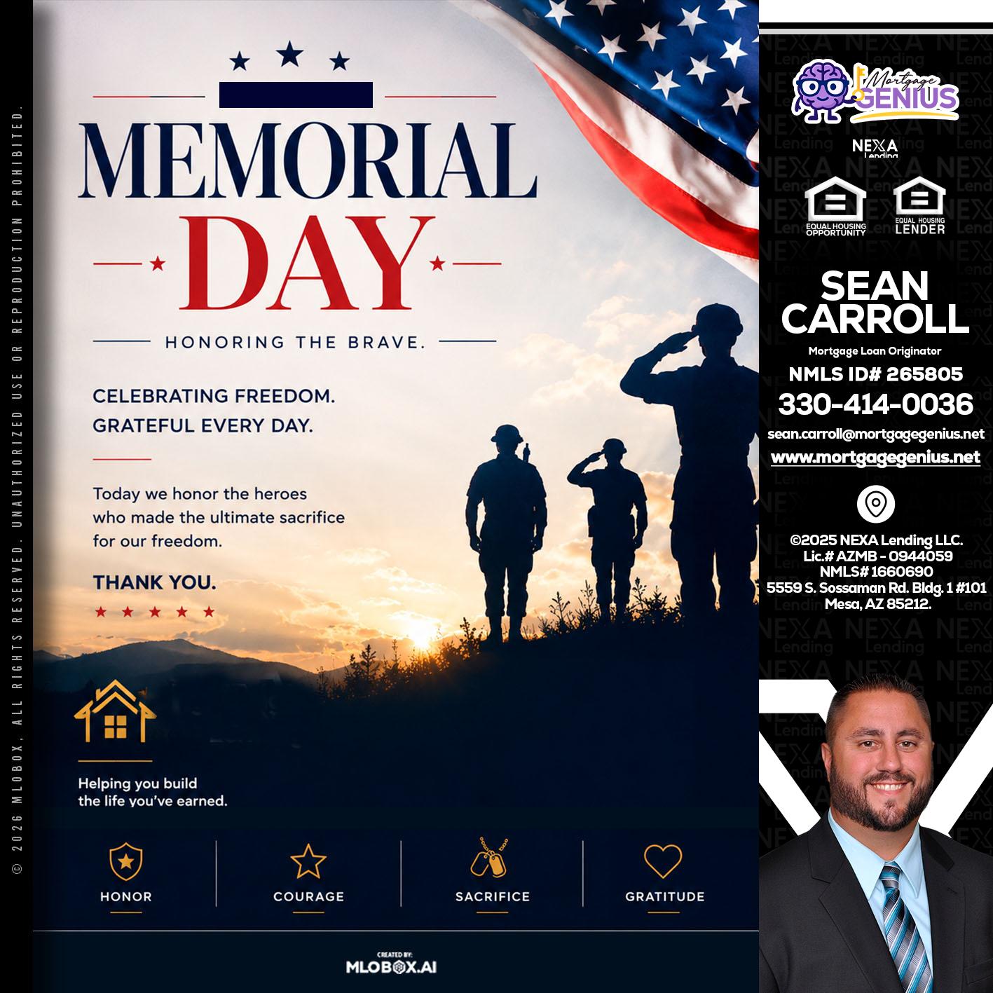 MEMORIAL DAY - Sean Carroll -Mortgage Loan Originator