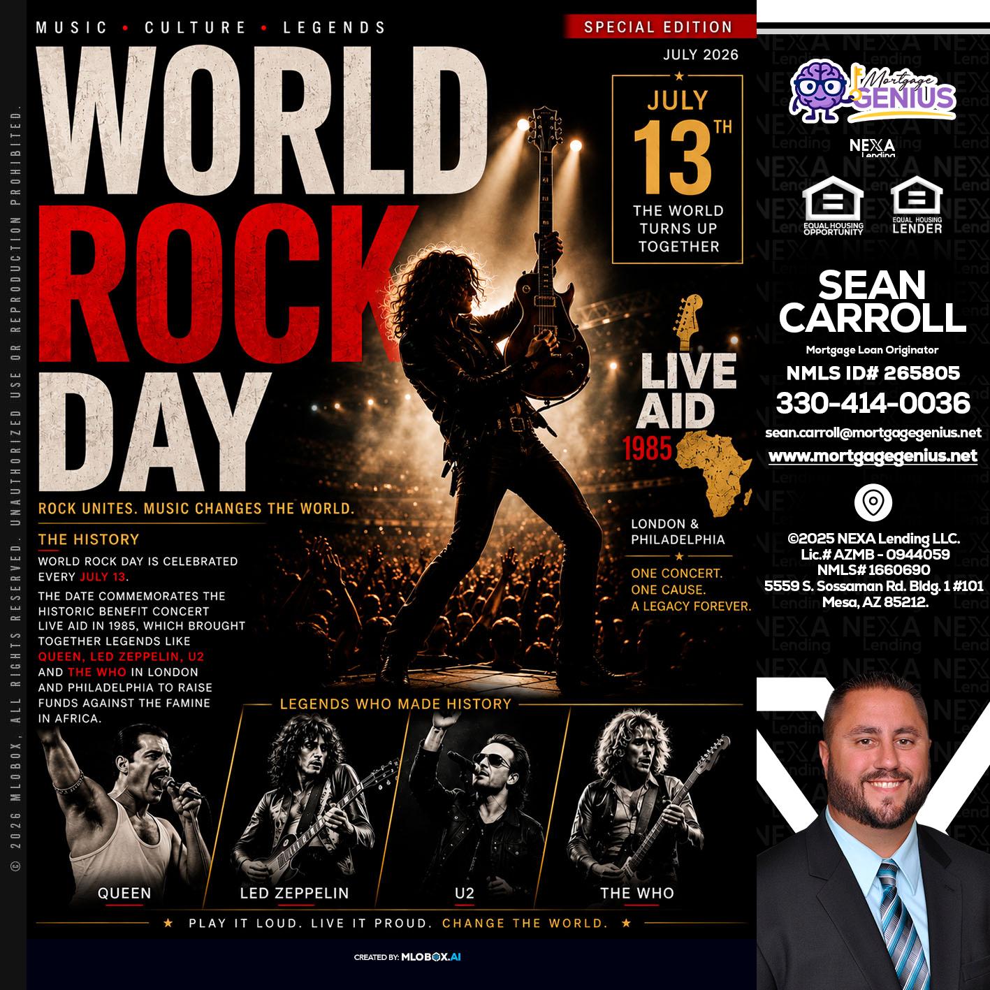 WORLD ROCK MUSIC DAY - Sean Carroll -Mortgage Loan Originator