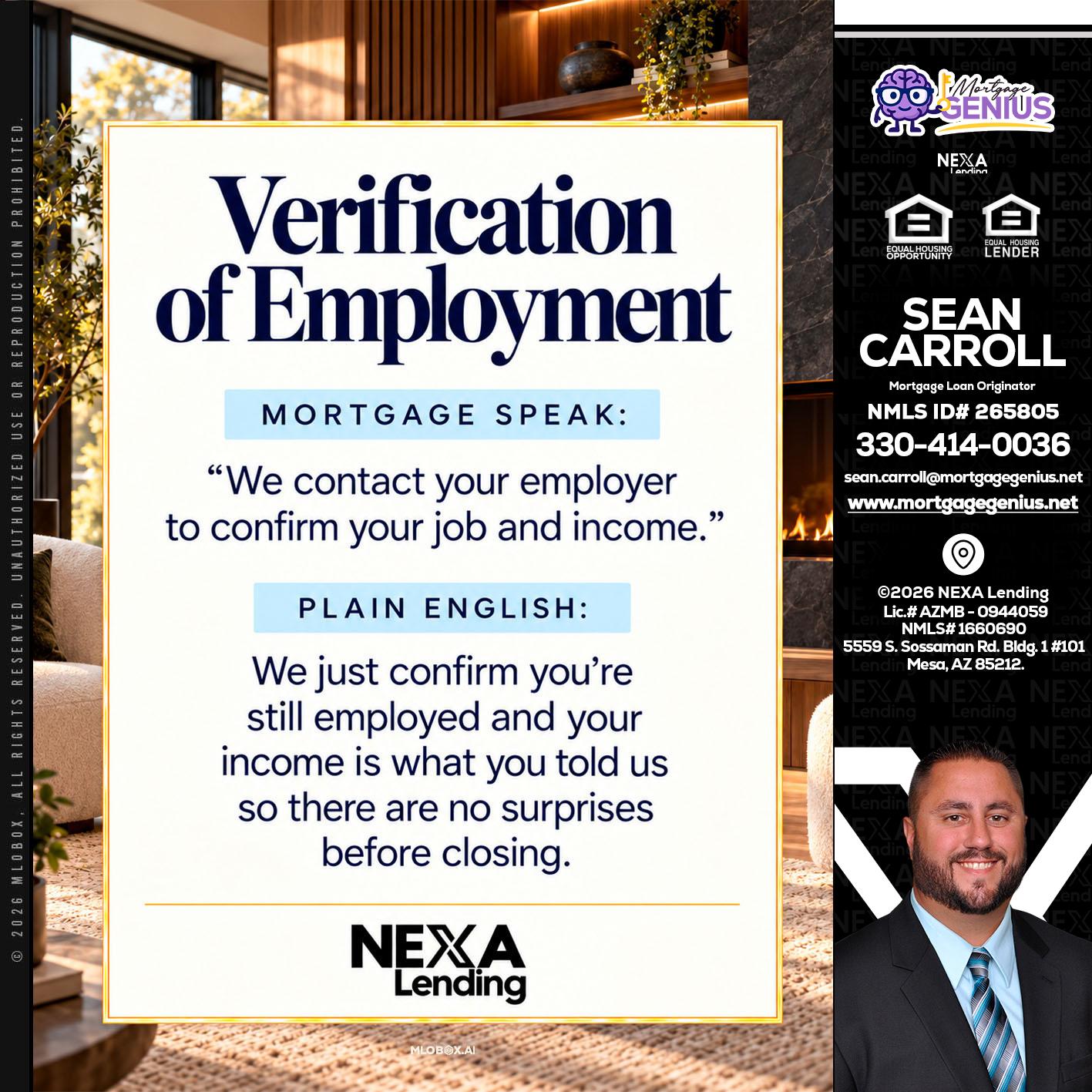 VERIFICATION OF EMPLOYMENT - Sean Carroll -Mortgage Loan Originator