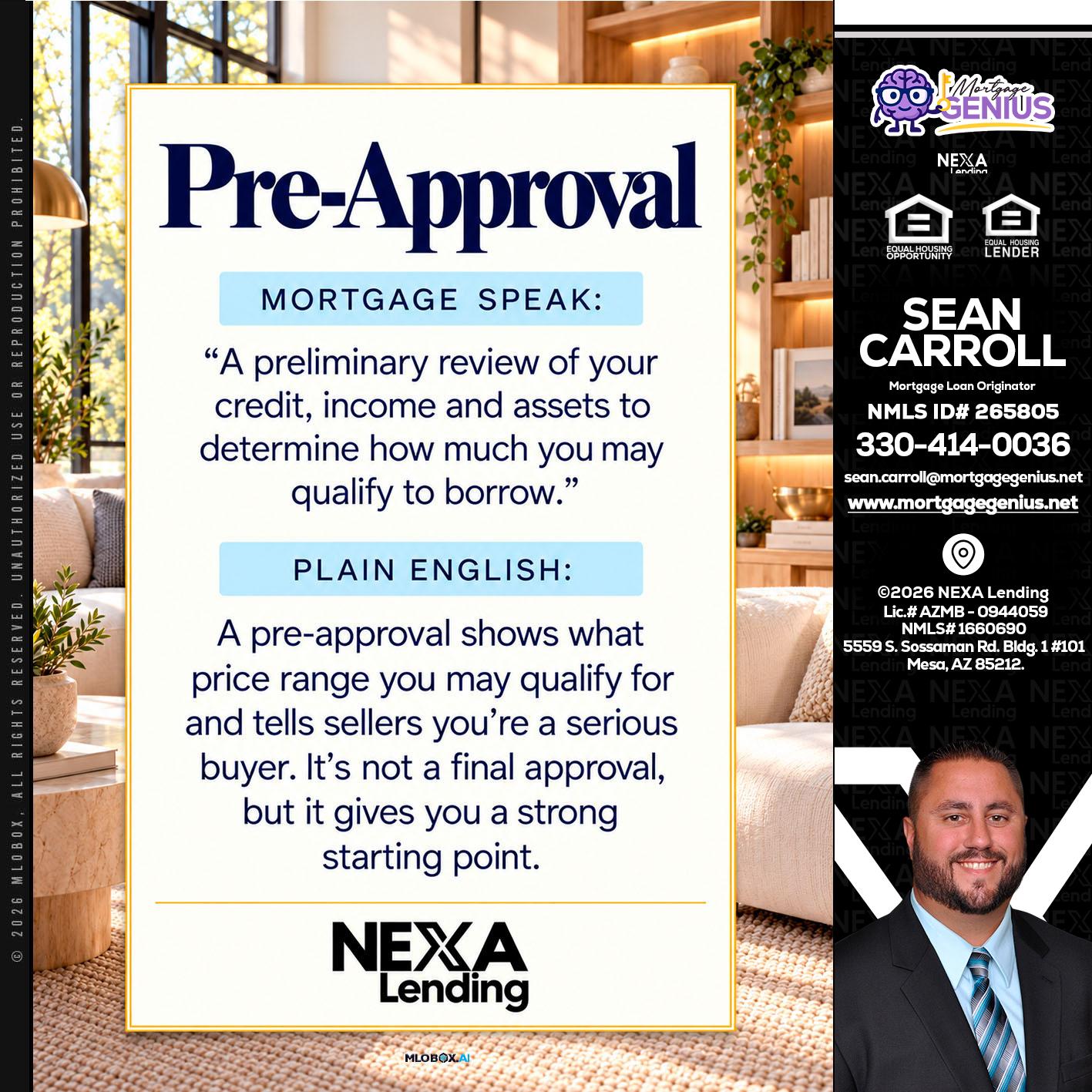 PREAPROVAL - Sean Carroll -Mortgage Loan Originator